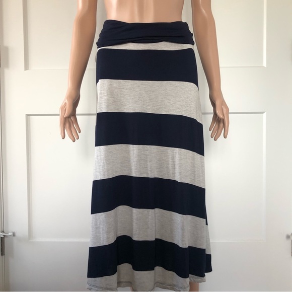Gap Gray Grey Navy Blue Color-block Foldover Waist Long Maxi Skirt XS X-Small - Picture 1 of 2